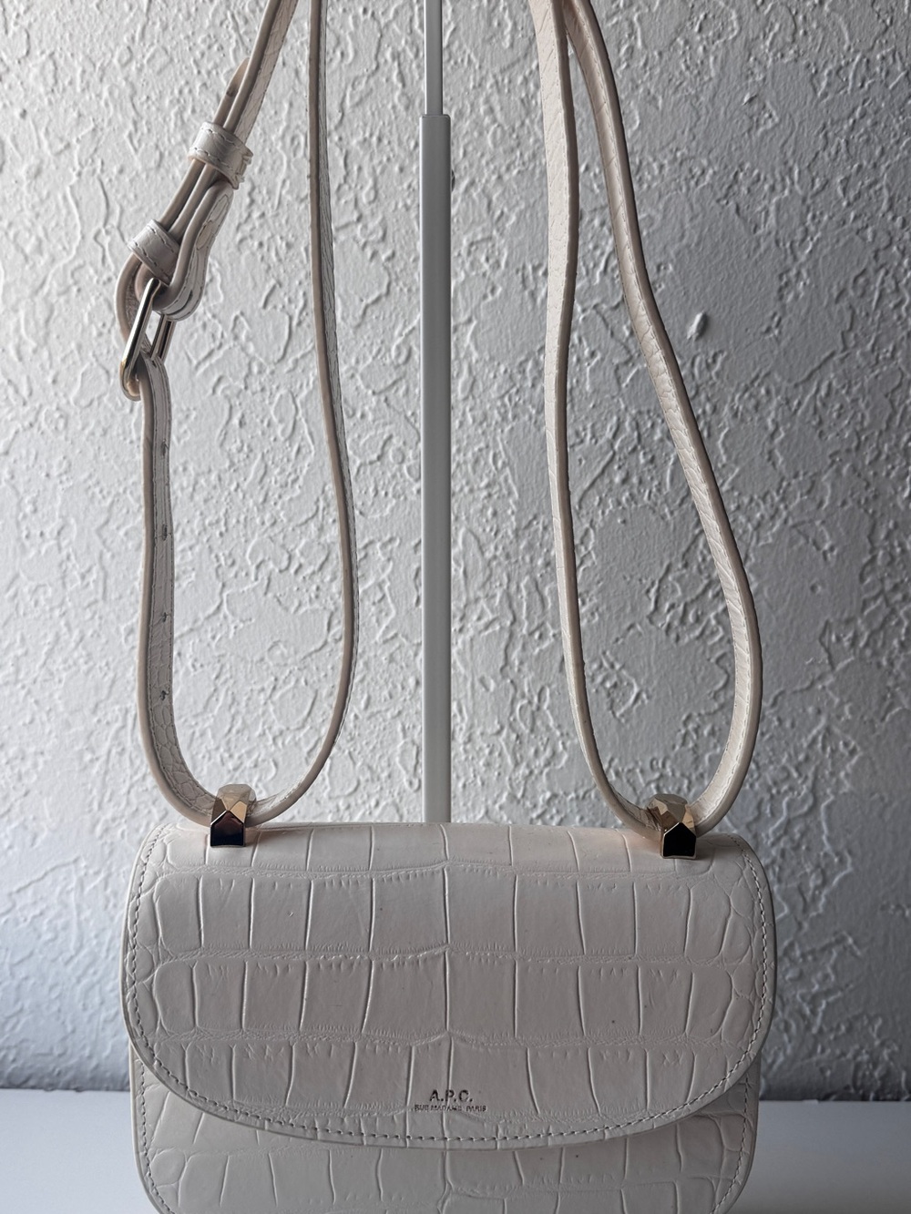 A.P.C. Cream Croc-Embossed Leather Crossbody Bag